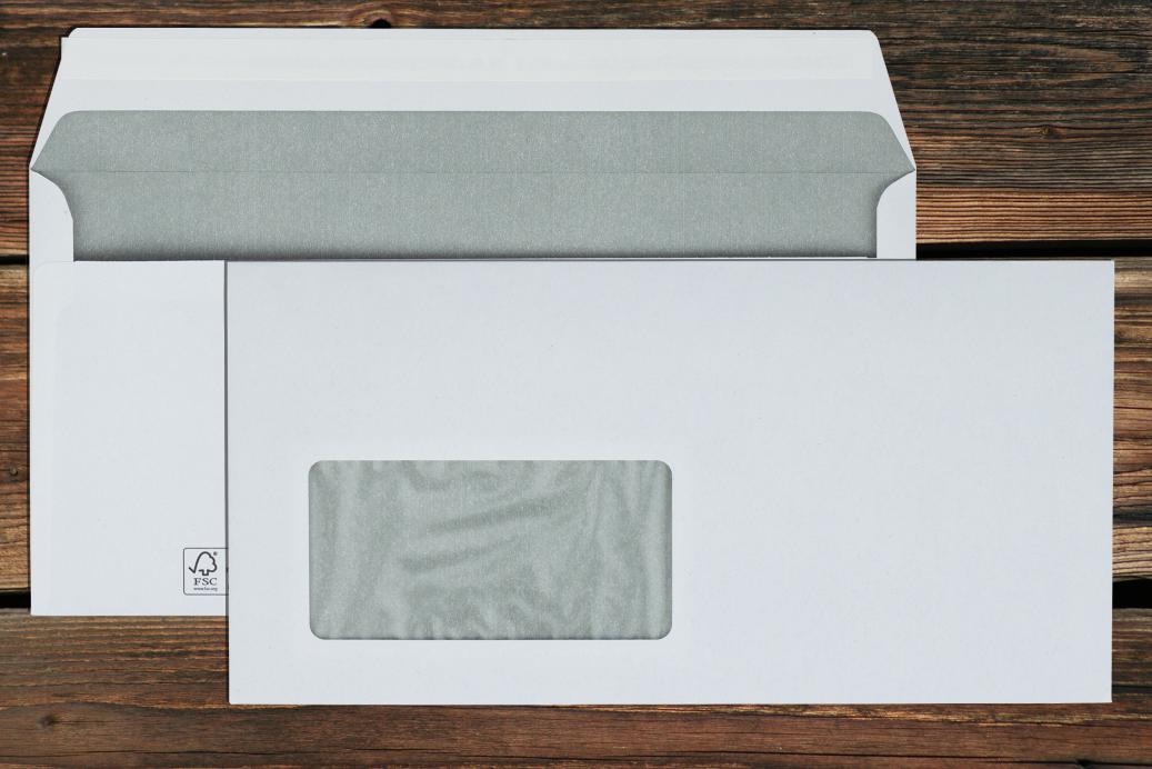 Briefhüllen mit Fenster DL 110x220 mm Haftklebend Recycling Weiß 80 g/qm